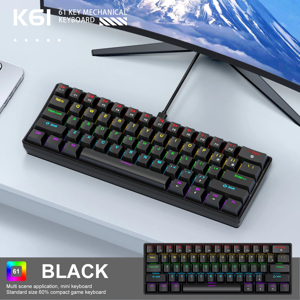 APAYADO K61 Mini Mechanical Keyboard – 60% Wired, 61 Keys, Phantom RGB