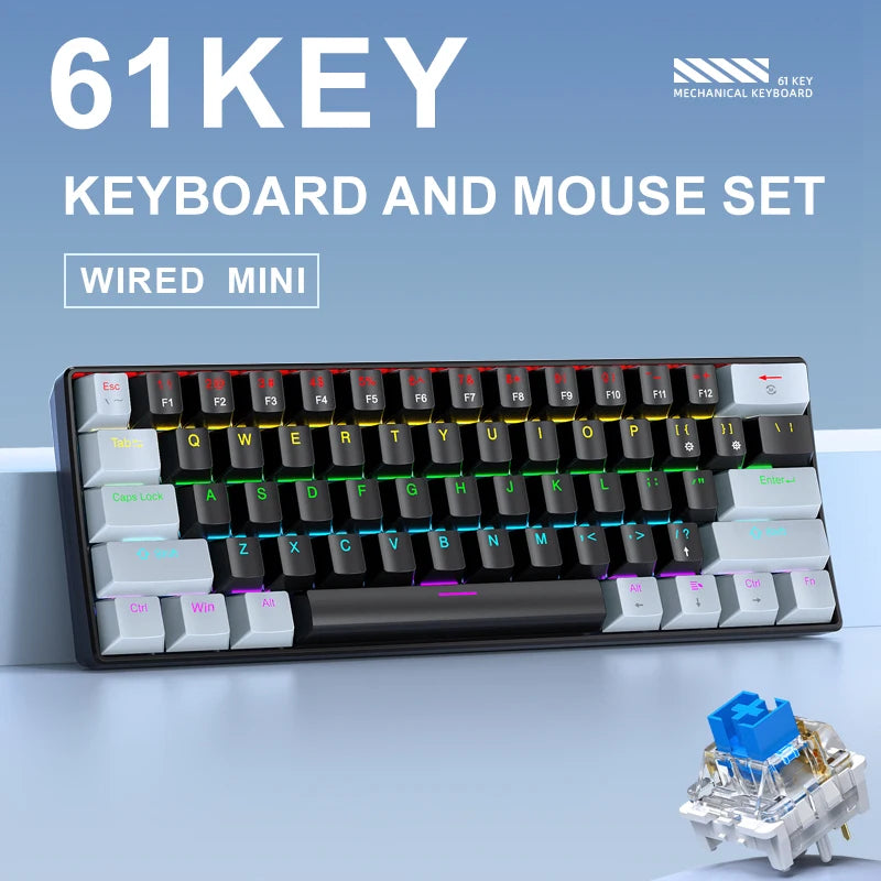 APAYADO K61 Mini Mechanical Keyboard – 60% Wired, 61 Keys, Phantom RGB