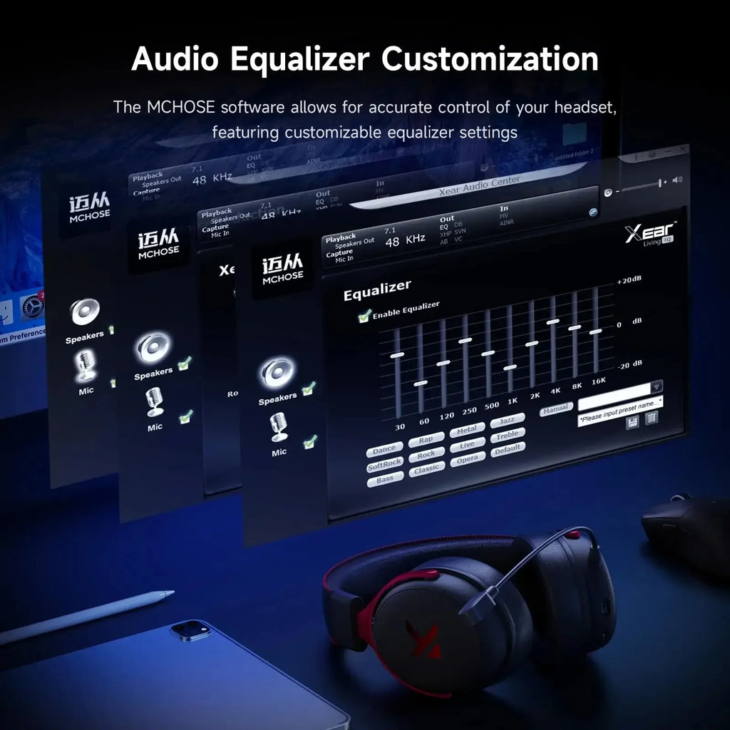 MCHOSE V9 Pro Wireless Gaming Headset – 7.1 Surround Sound, Noise Cancelling Mic