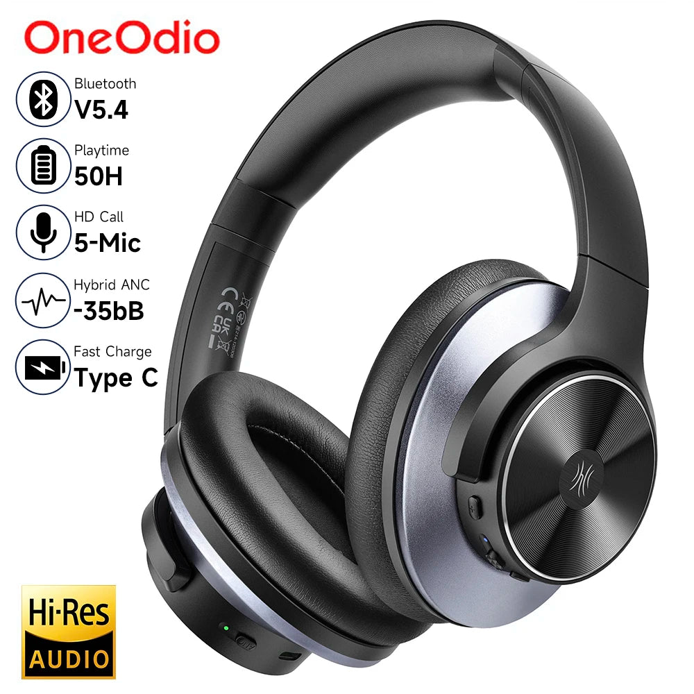 Oneodio A10 Wireless Headphones – Bluetooth 5.4, Hybrid ANC, Hi-Res Audio, 5-Mic