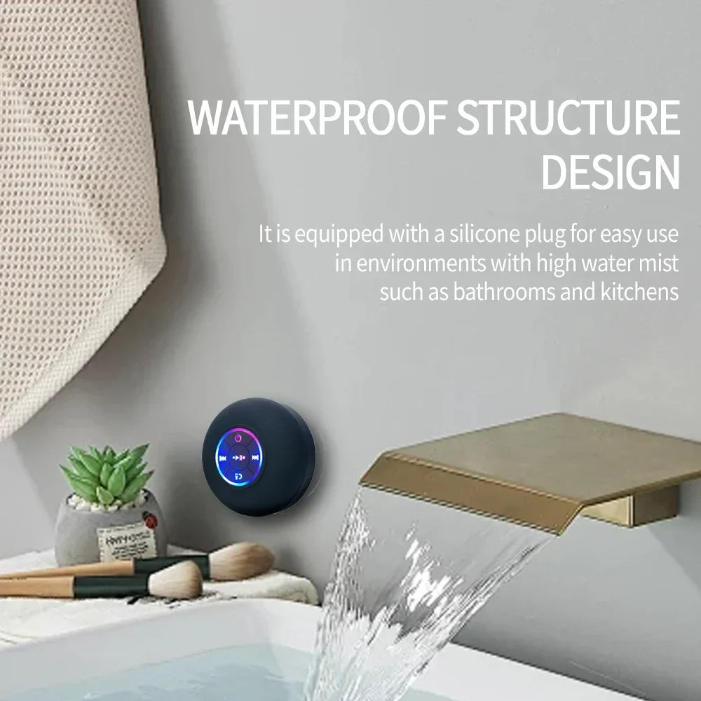 Urban Techy Mini Bluetooth Speaker – LED, IPX4 Waterproof, Suction Cup for Bathroom & Outdoor
