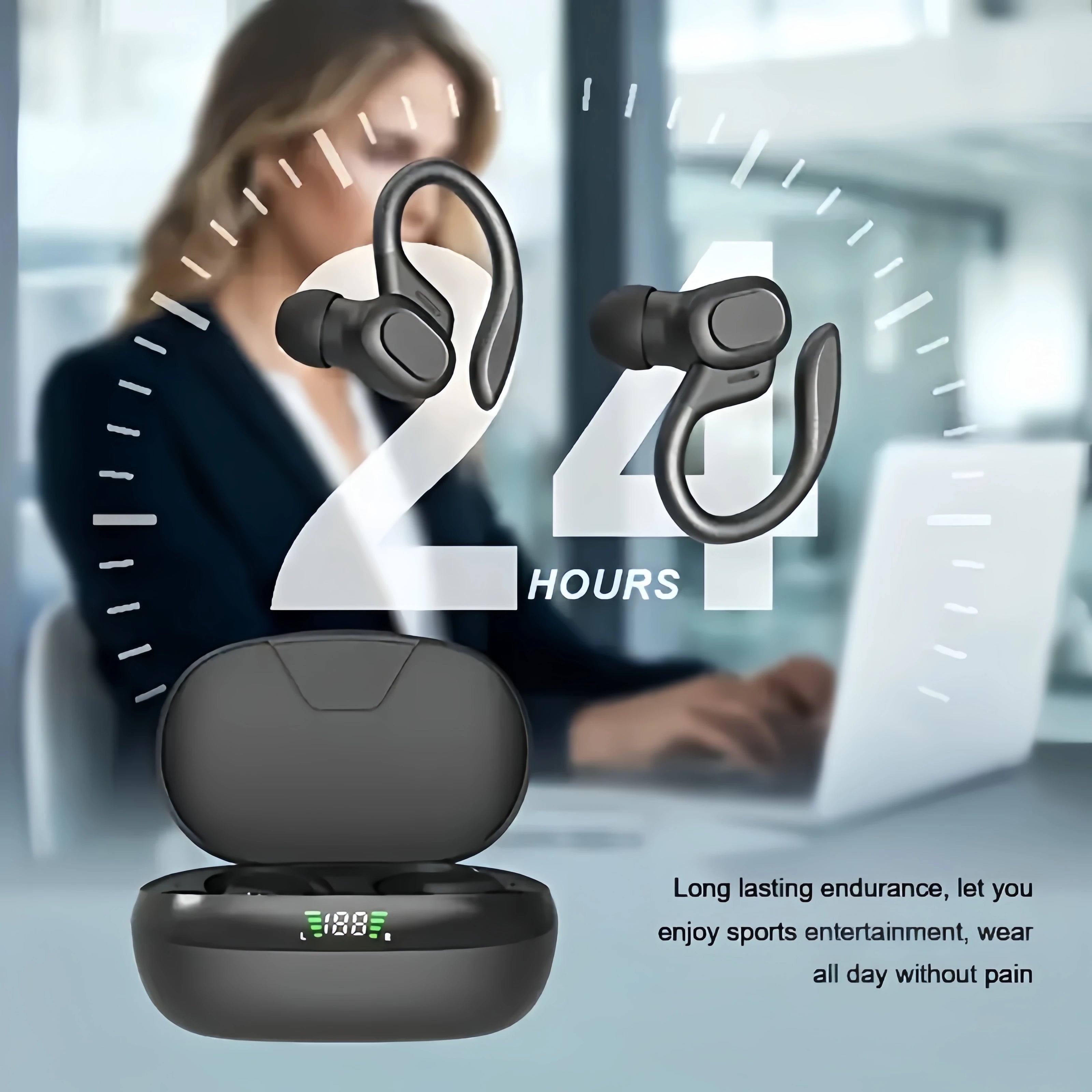 Urban Techy True Wireless Earbuds – TWS Sports Ear Clip with Mic & LED Display