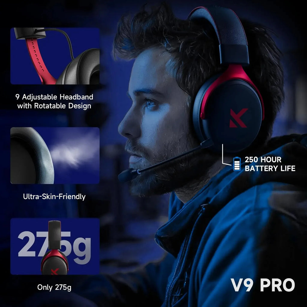 MCHOSE V9 Pro Wireless Gaming Headset – 7.1 Surround Sound, Noise Cancelling Mic