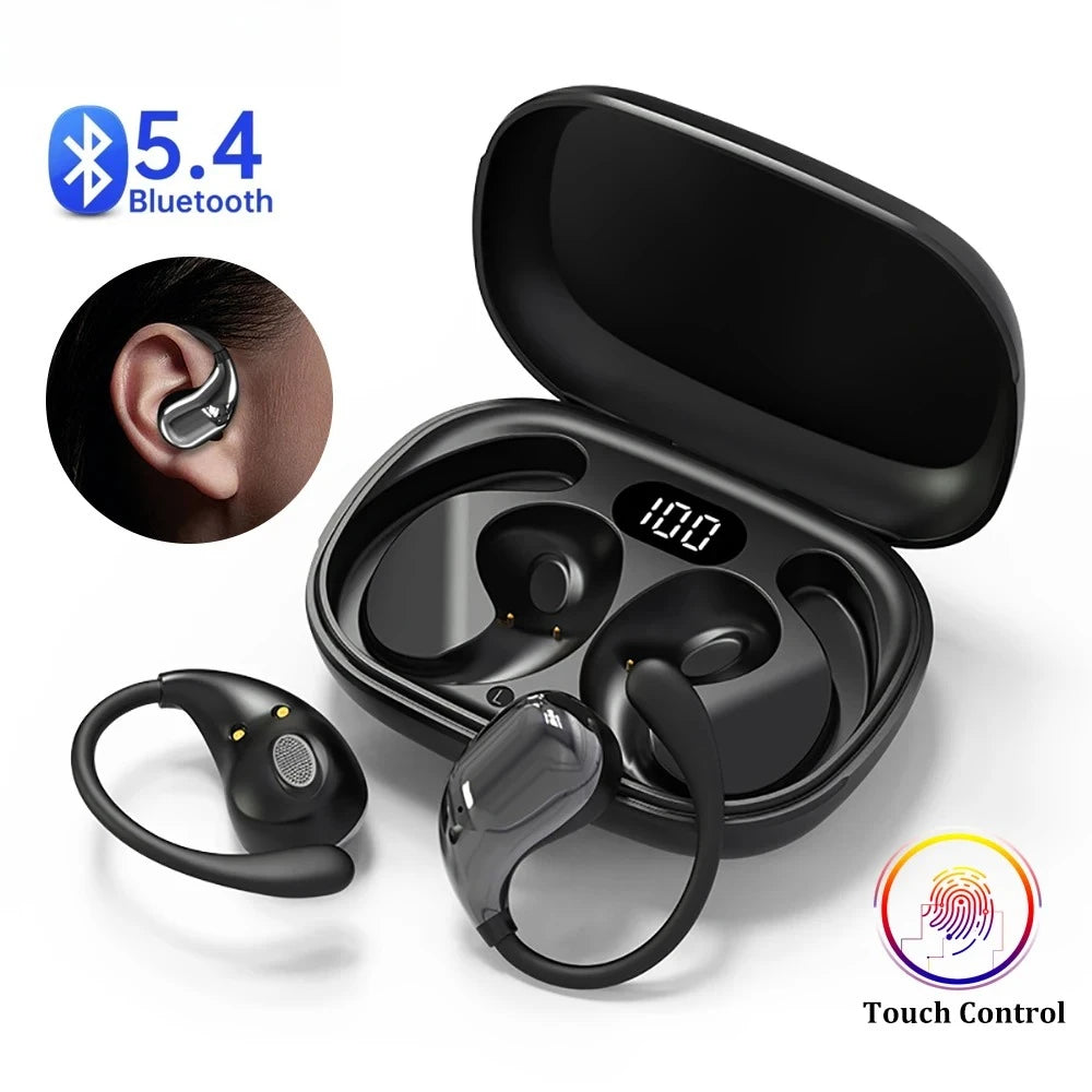 Urban Techy BT5.4 Ear Hook Earphones – TWS HiFi Stereo, Waterproof, LED & Touch Control