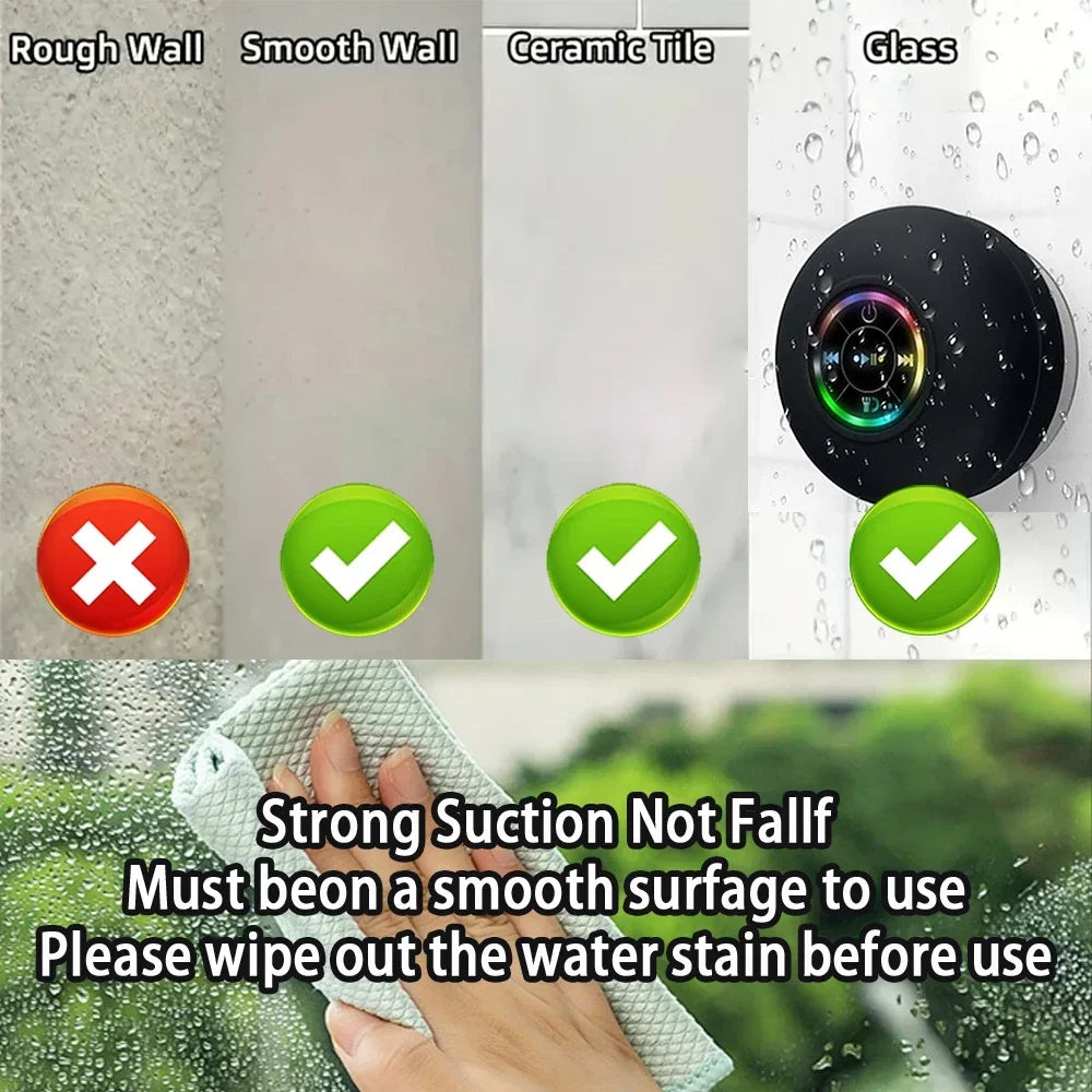 Urban Techy Mini Bluetooth Speaker – LED, IPX4 Waterproof, Suction Cup for Bathroom & Outdoor