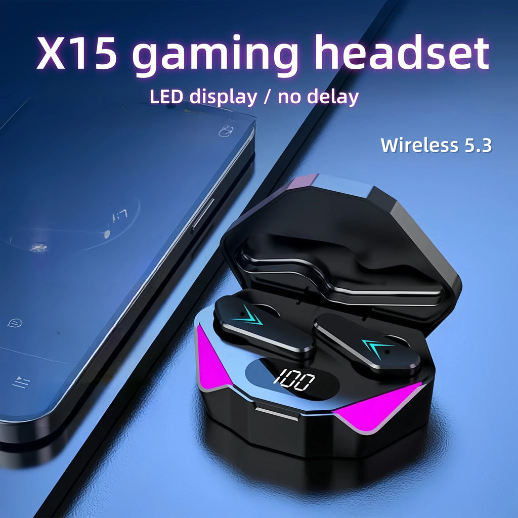 X15 TWS Wireless Gaming Earbuds – LED Display, Noise Cancelling Bluetooth Headset