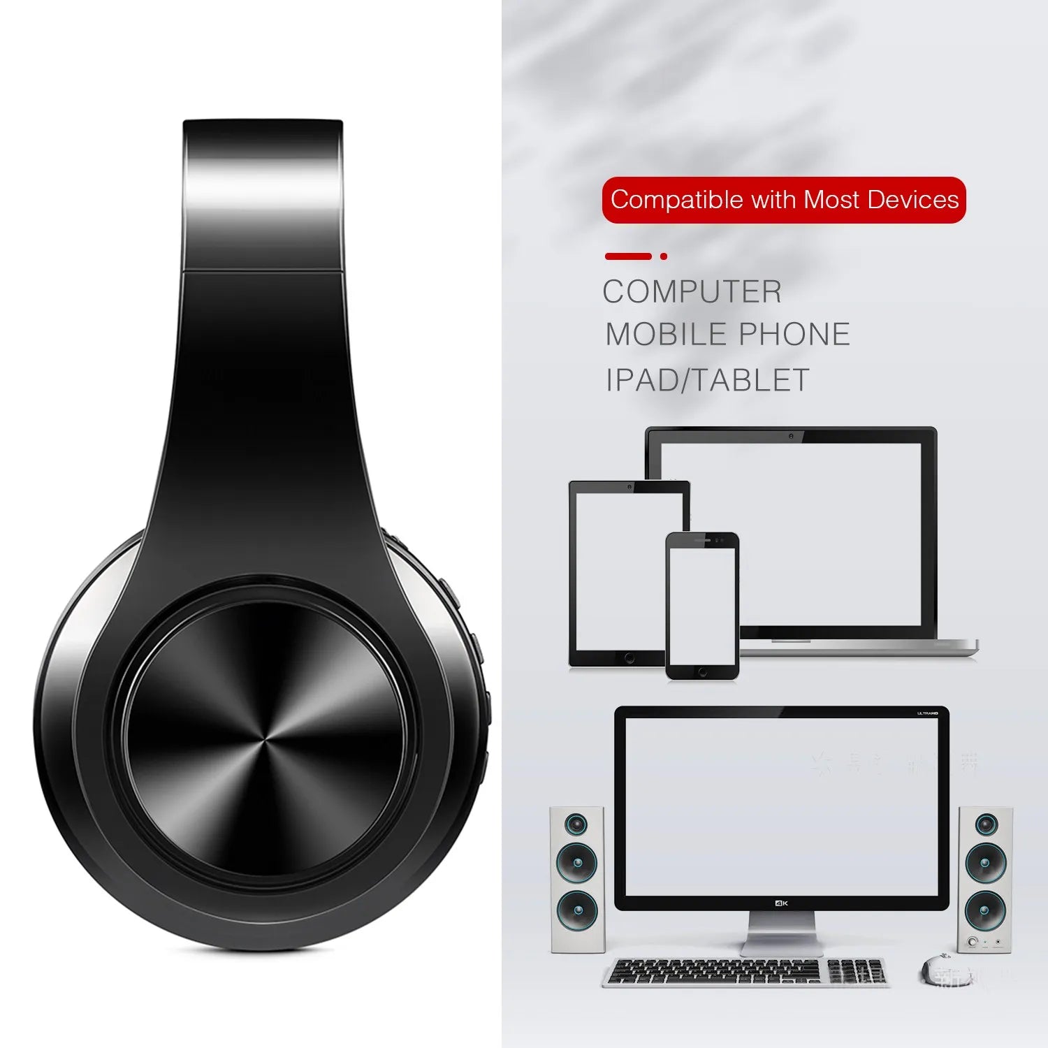 Urban Techy HiFi Bluetooth Headphones – Stereo with FM Radio, SD Card & Mic for Mobile