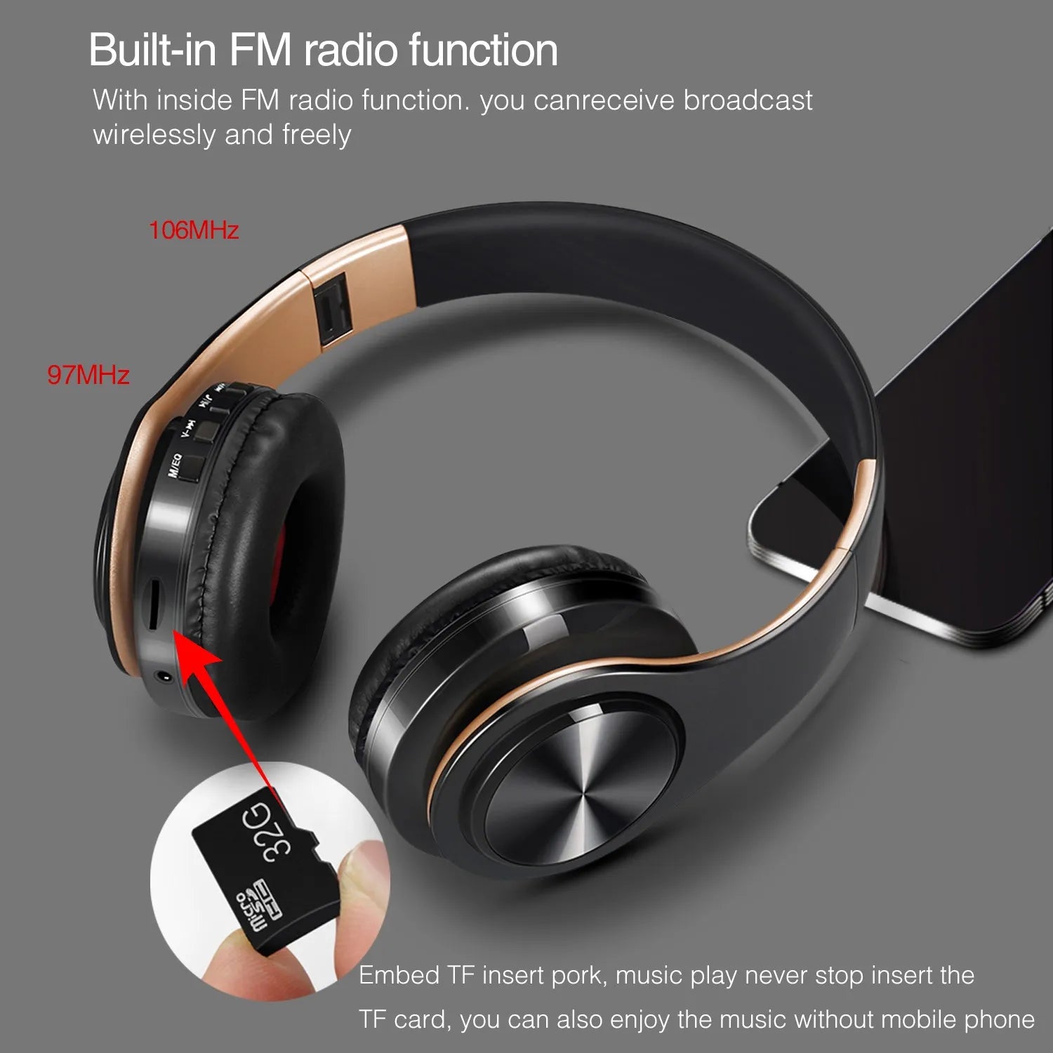 Urban Techy HiFi Bluetooth Headphones – Stereo with FM Radio, SD Card & Mic for Mobile