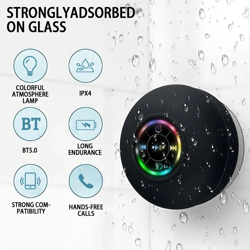 Urban Techy Mini Bluetooth Speaker – LED, IPX4 Waterproof, Suction Cup for Bathroom & Outdoor