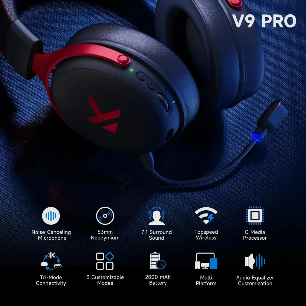 MCHOSE V9 Pro Wireless Gaming Headset – 7.1 Surround Sound, Noise Cancelling Mic