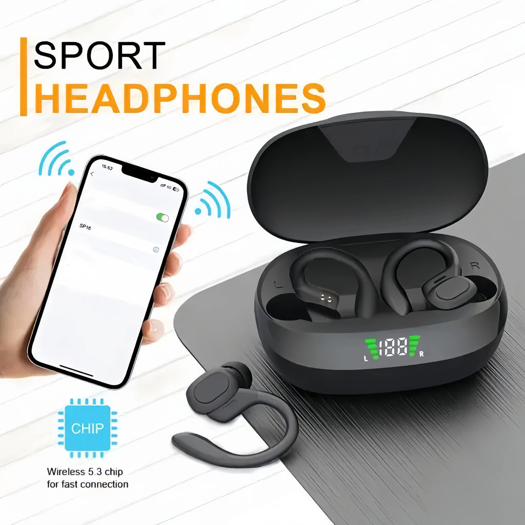 Urban Techy True Wireless Earbuds – TWS Sports Ear Clip with Mic & LED Display