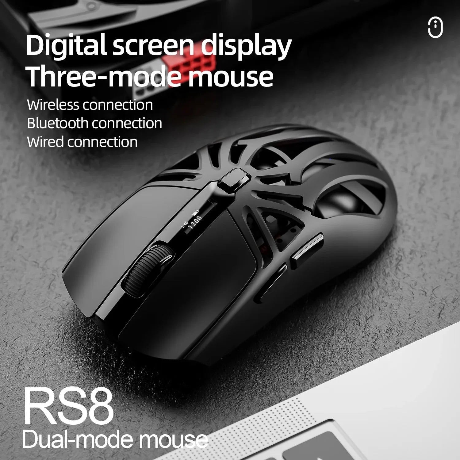 SmailWolf RS8 Wireless Gaming Mouse – Tri-Mode, Hollow Lightweight Design, 1000Hz