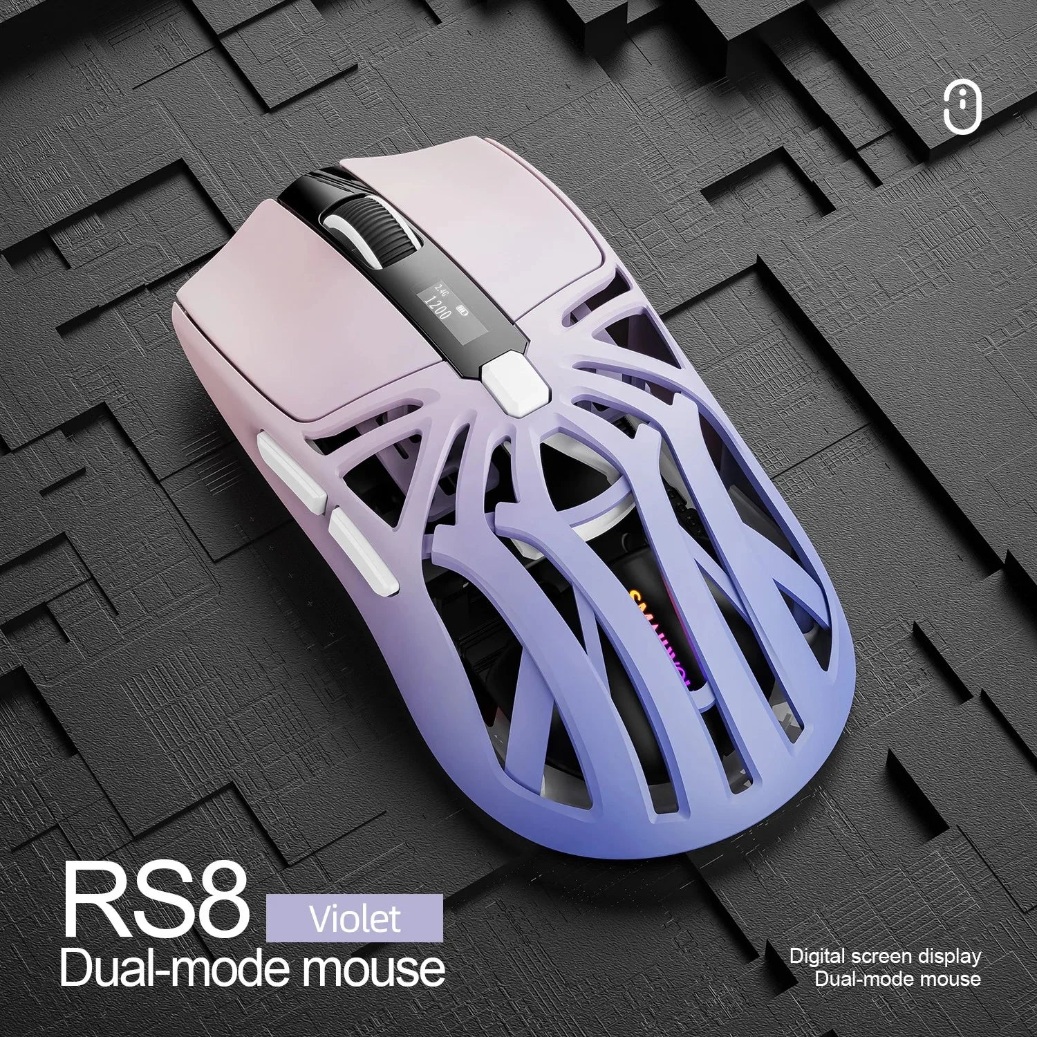 SmailWolf RS8 Wireless Gaming Mouse – Tri-Mode, Hollow Lightweight Design, 1000Hz