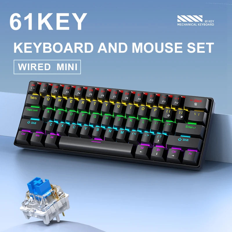 APAYADO K61 Mini Mechanical Keyboard – 60% Wired, 61 Keys, Phantom RGB