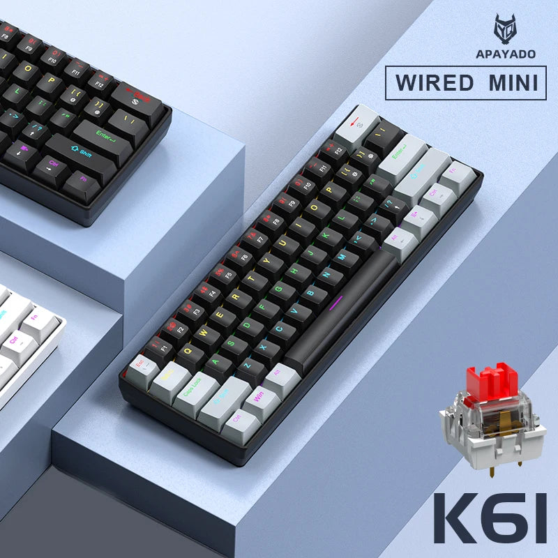 APAYADO K61 Mini Mechanical Keyboard – 60% Wired, 61 Keys, Phantom RGB