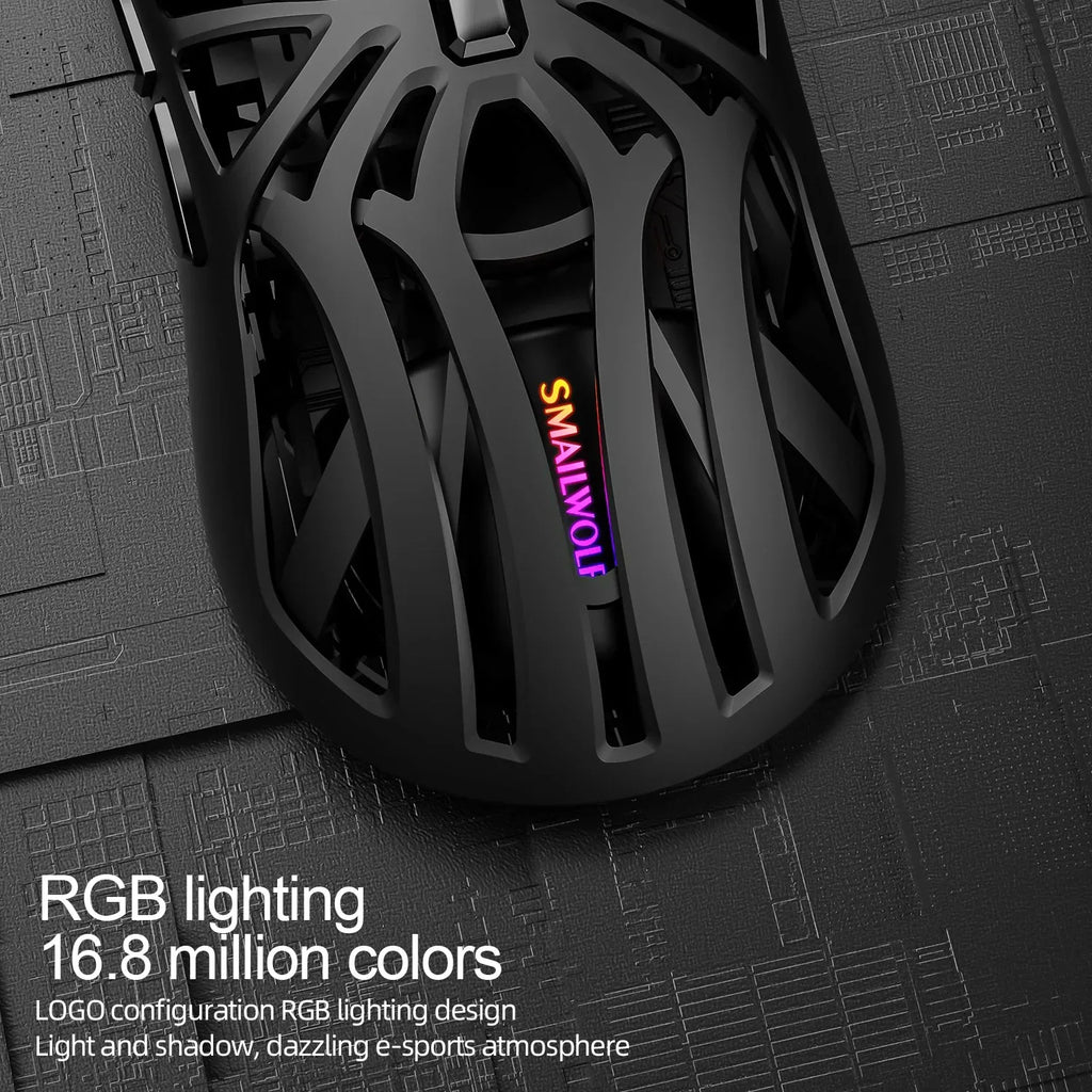 SmailWolf RS8 Wireless Gaming Mouse – Tri-Mode, Hollow Lightweight Design, 1000Hz
