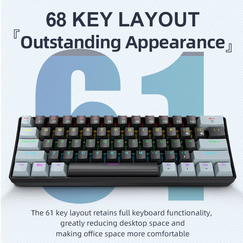 APAYADO K61 Mini Mechanical Keyboard – 60% Wired, 61 Keys, Phantom RGB