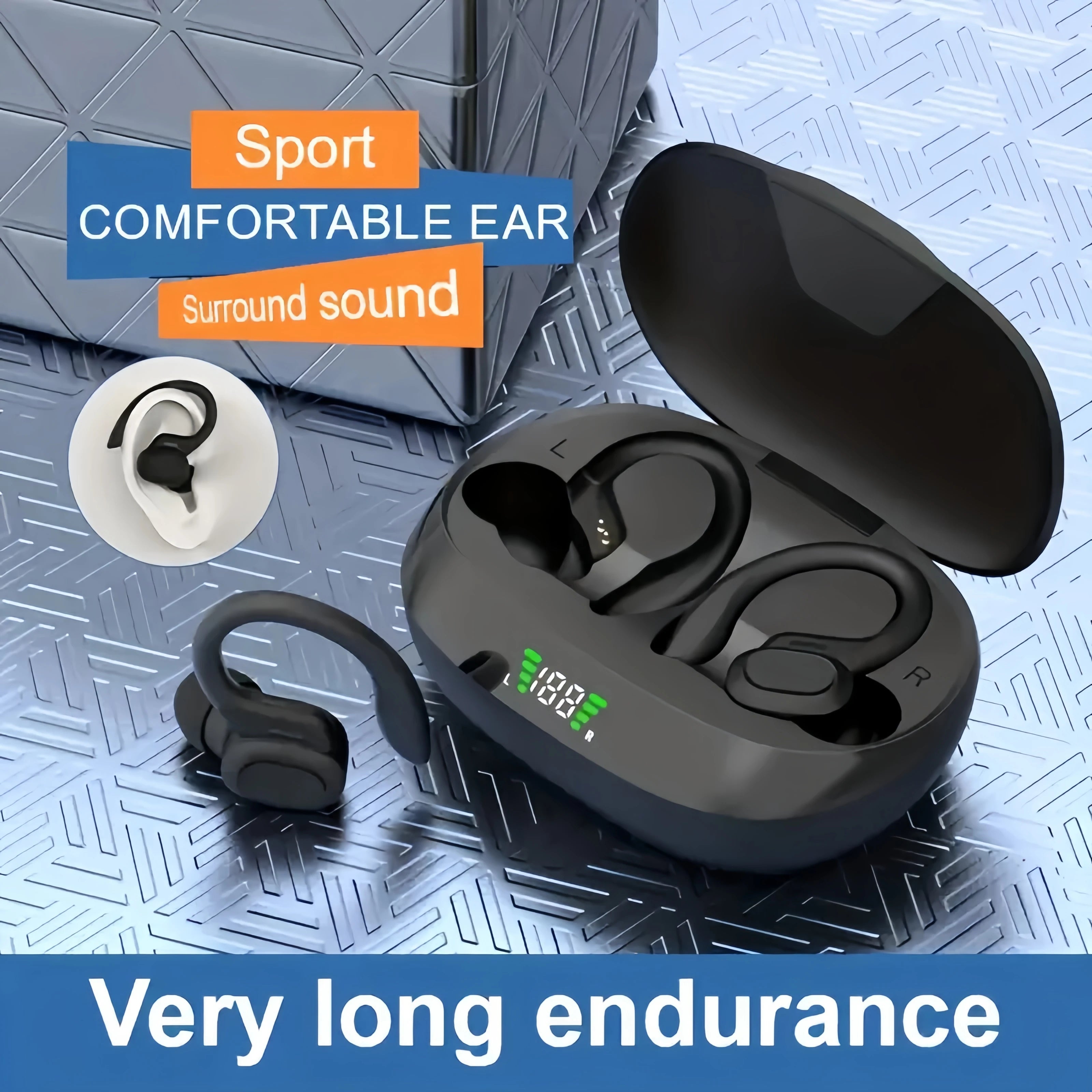 Urban Techy True Wireless Earbuds – TWS Sports Ear Clip with Mic & LED Display