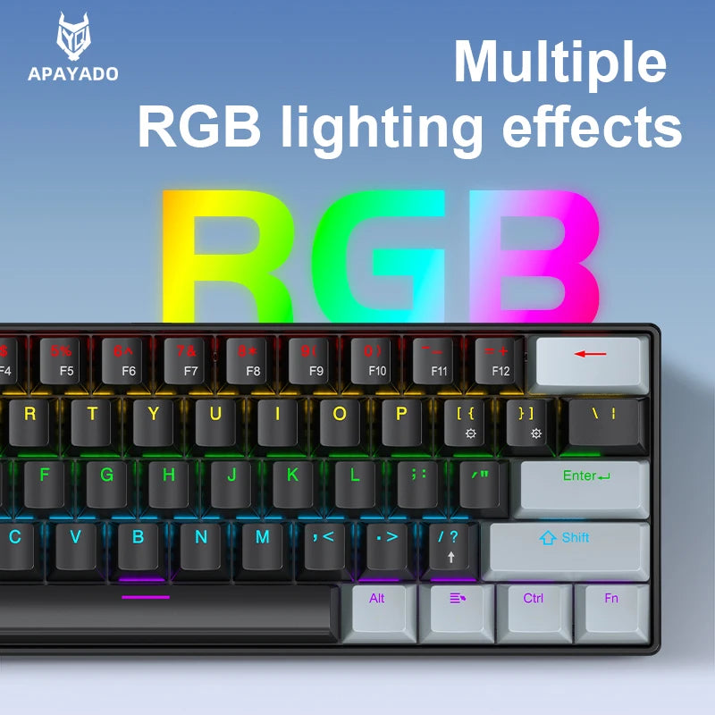 APAYADO K61 Mini Mechanical Keyboard – 60% Wired, 61 Keys, Phantom RGB