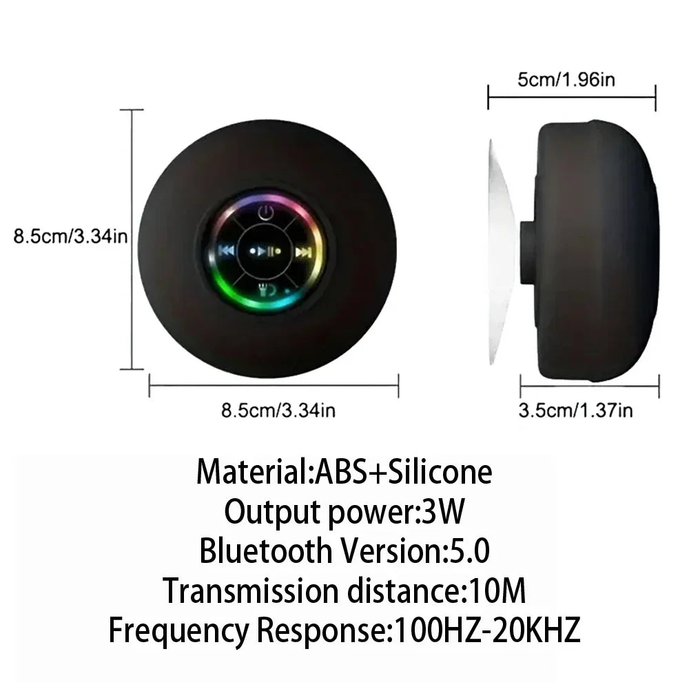 Urban Techy Mini Bluetooth Speaker – LED, IPX4 Waterproof, Suction Cup for Bathroom & Outdoor