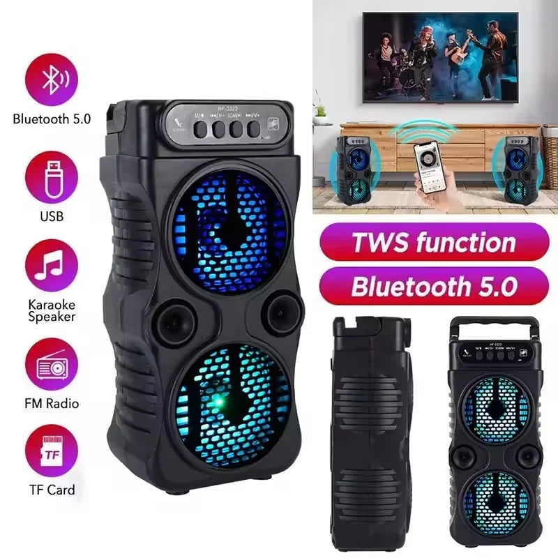Urban Techy Outdoor Wireless Speaker – Dual 3" Stereo Subwoofer, FM, TF/USB, Karaoke