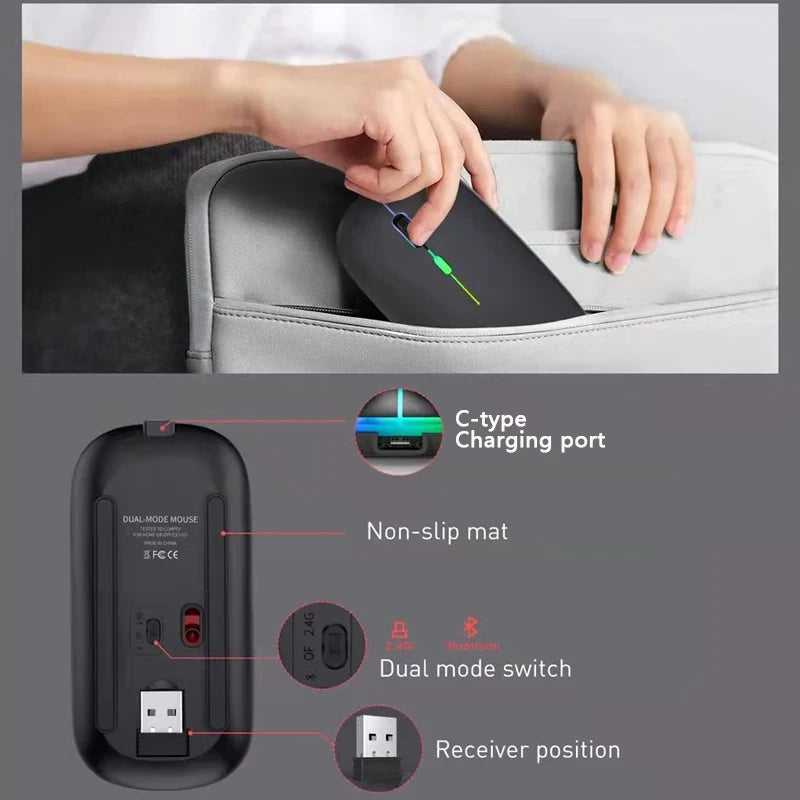 Urban Techy Quiet Wireless Mouse – 2.4GHz Bluetooth Rechargeable, 1600 DPI Backlit