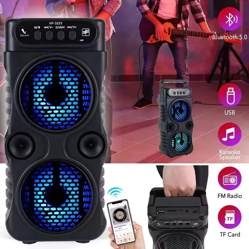 Urban Techy Outdoor Wireless Speaker – Dual 3" Stereo Subwoofer, FM, TF/USB, Karaoke