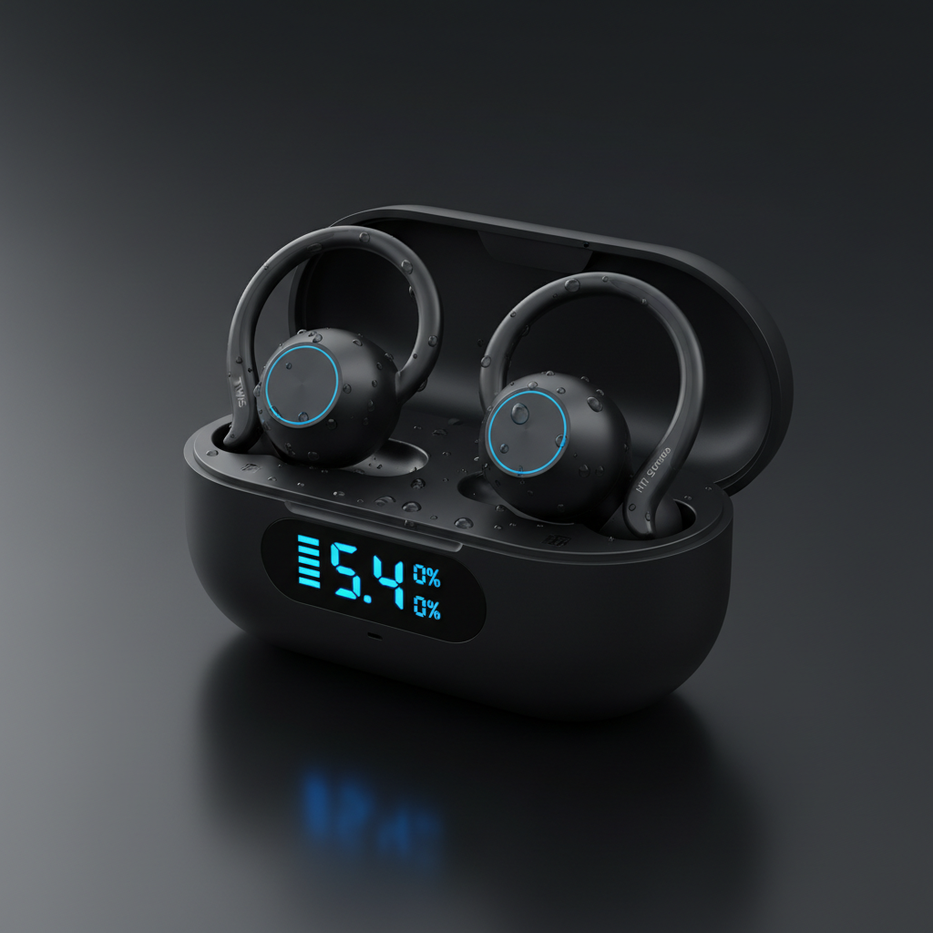 Urban Techy BT5.4 Ear Hook TWS HiFi Waterproof LED Display Touch Control Earphones
