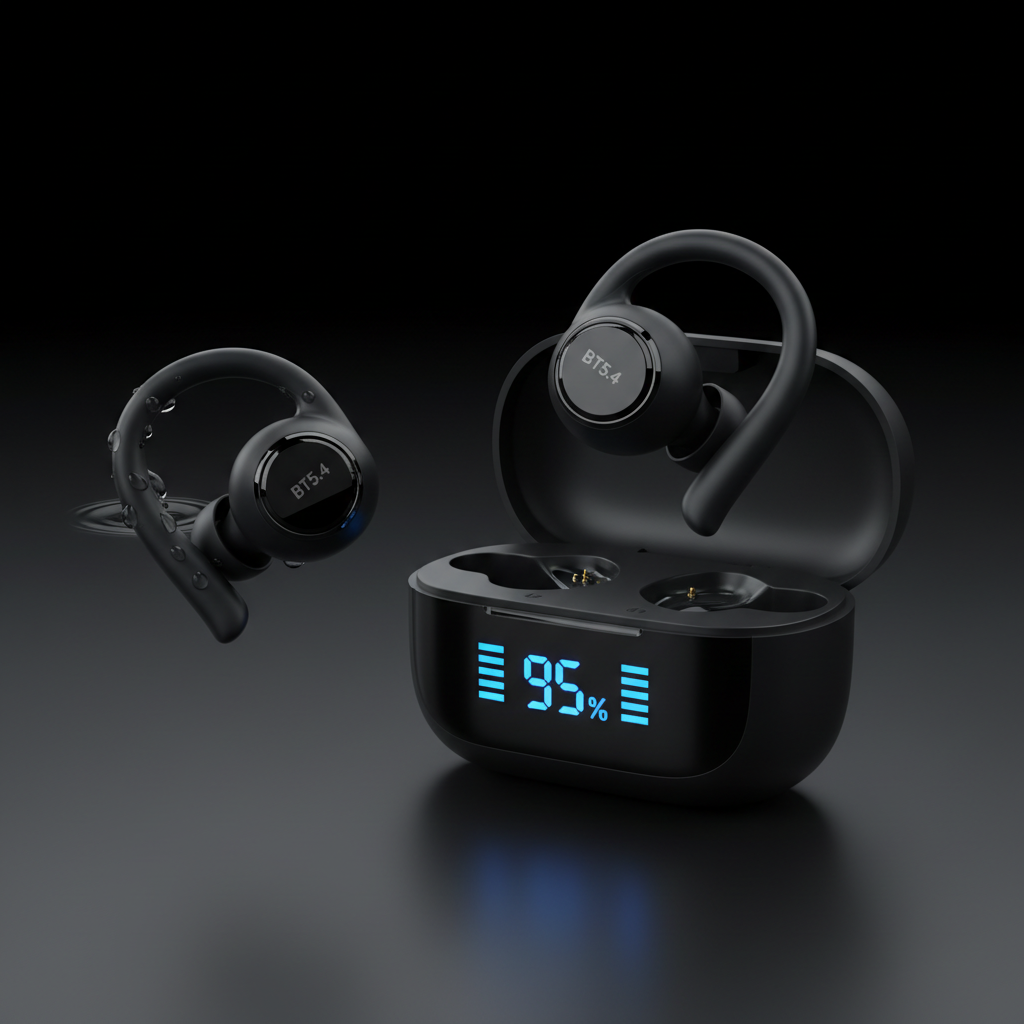 Urban Techy BT5.4 Ear Hook TWS HiFi Stereo Waterproof LED Touch Control Earphones